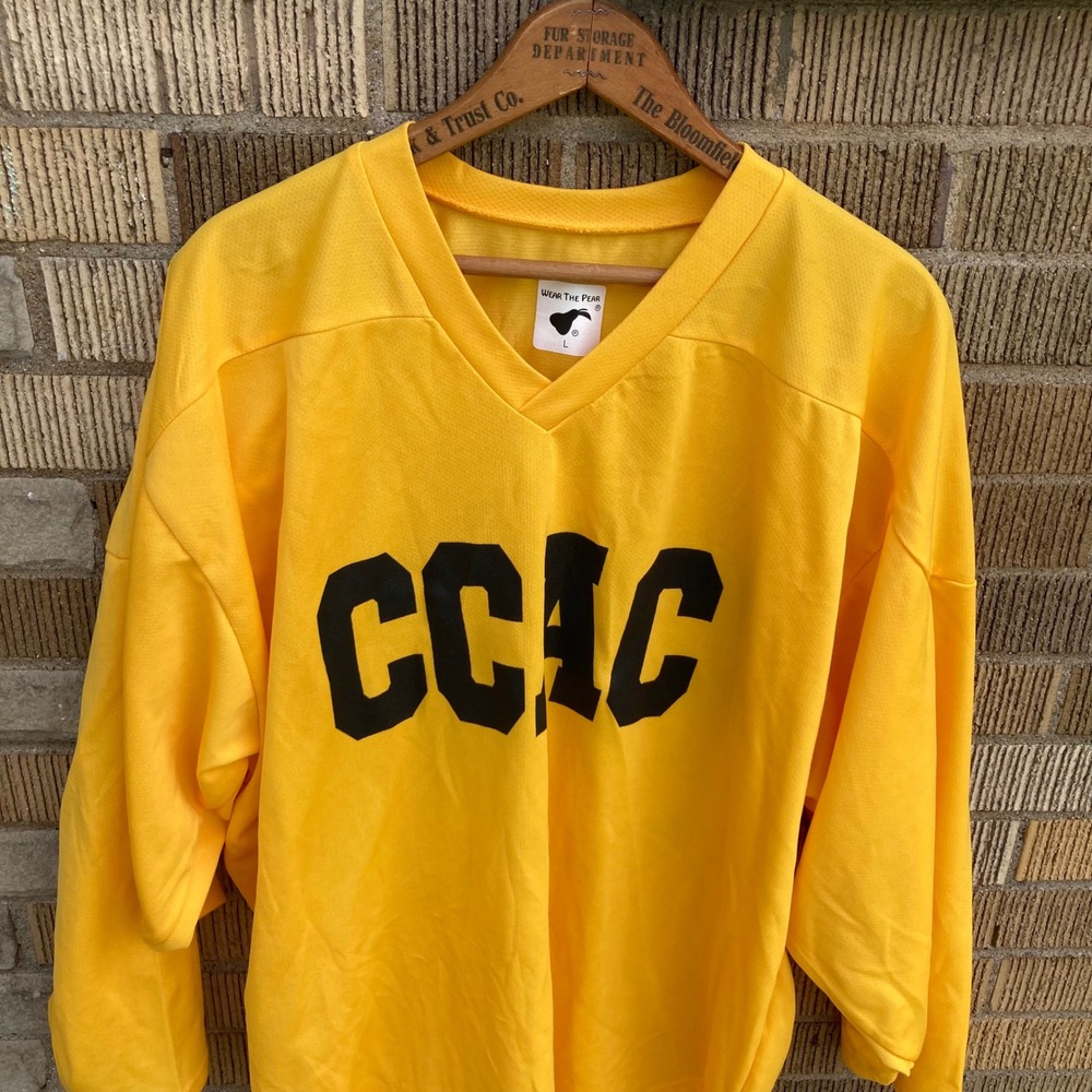 CCAC Men's Large Jersey Yellow Community College Allegheny County 98 VNeck Shirt